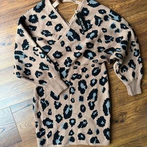 Leopard Print Sweater Mini Dress